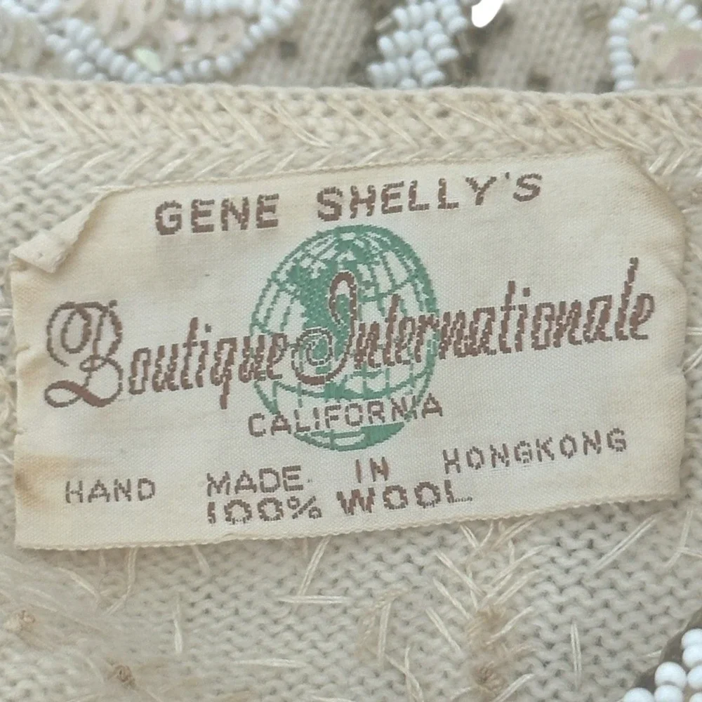 Gene Shelly's Boutique Internationale Vintage MCM Beaded Sweater Cream White‎